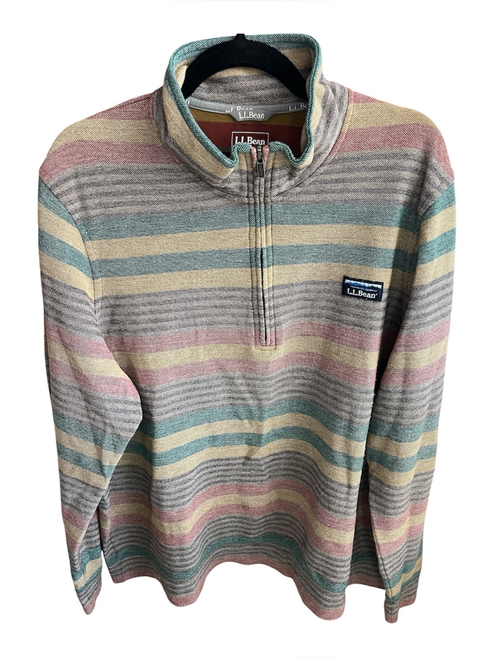 LL Bean Comfort Stretch Performance Pique quarter zip Neutral Stripe Size XL Reg